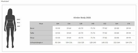 Matentabel Kinderbody met rits en korte pijp met rits