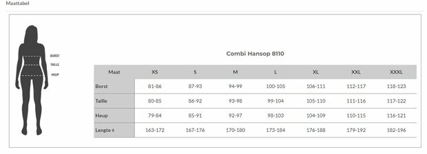 Matentabel dames hansop 8110